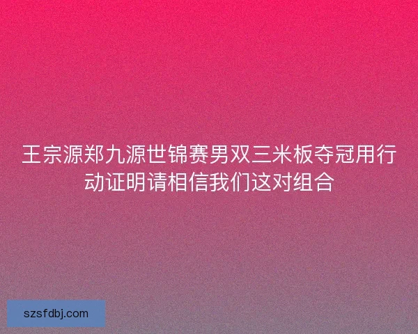 王宗源郑九源世锦赛男双三米板夺冠用行动证明请相信我们这对组合